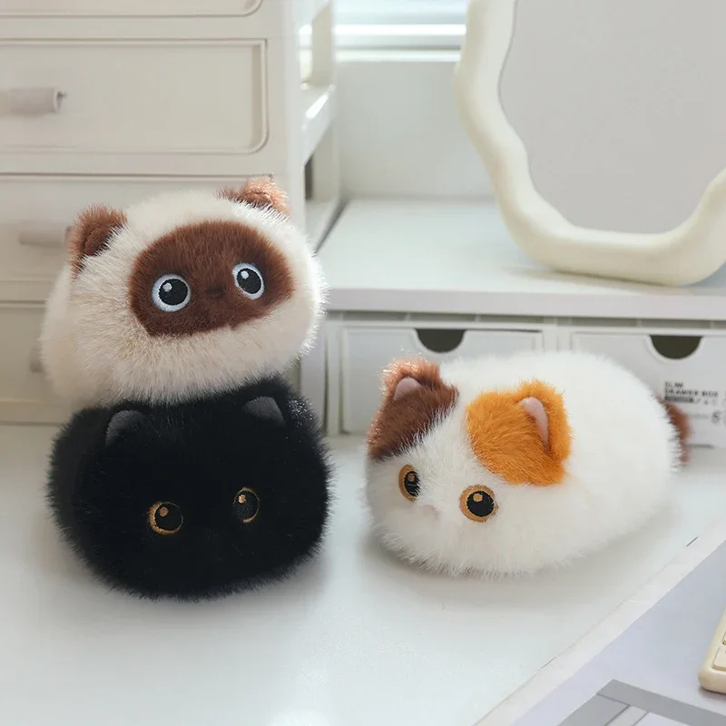Cute Cat Plush Toy Soft Fluffy Mini Cat Stuffed Animal Kawaii Round Cat Plushie for Girls Birthday Gift Soothing Doll