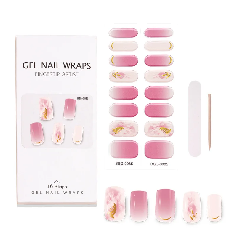 Enveloppes pour ongles en gel semi-durci, autocollants pour nail art, décor de manucure, couverture complète, document solide, étanche, décalcomanies pour ongles, lampe UV nécessaire, 16 embouts