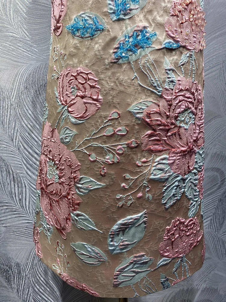 DLDENGHAN ชุดเดรสสั้นผ้าแจ็คการ์ดประดับลูกปัดสำหรับผู้หญิง คอลเลคชั่นต้นฤดูใบไม้ร่วง แฟชั่นเสื้อผ้าสตรี