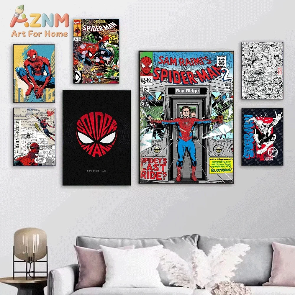 The Amazing Spiderman Green Goblin Doctor Octopus Superhero Canvas Wall Art Poster Vintage Marvel Comic Print Picture Home Bed