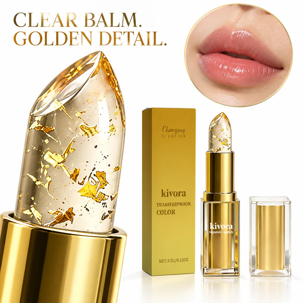 Crystal Jelly Lipstick Color Changing Lip Balm Gold Foil Transparent Moisturizing Long Lasting Natural Pink Lip Gloss