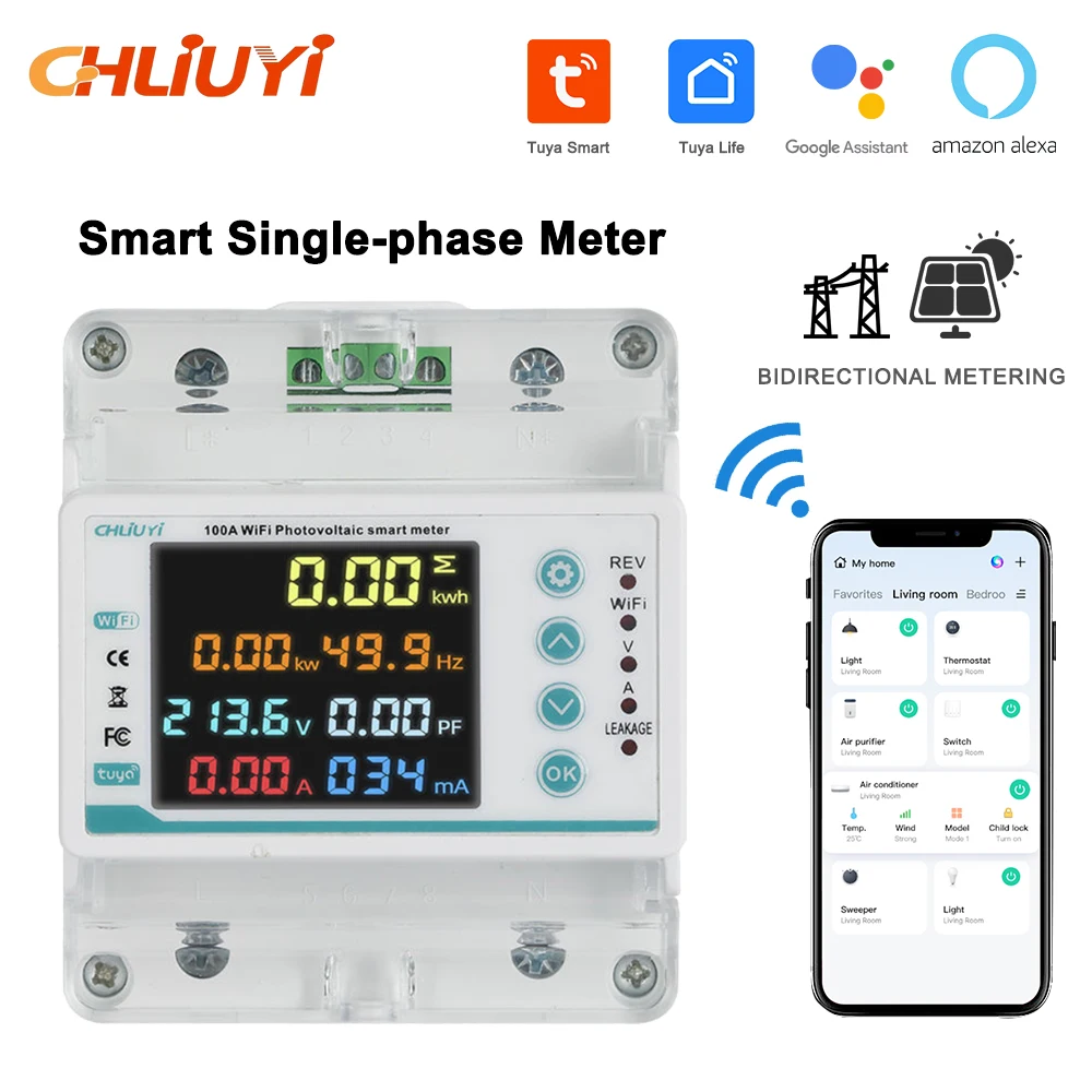 Tuya WiFi 100A Single-Phase Electricity Meter Reclosing Remote Operation Ammeter Prepaid System Two-Way Metering