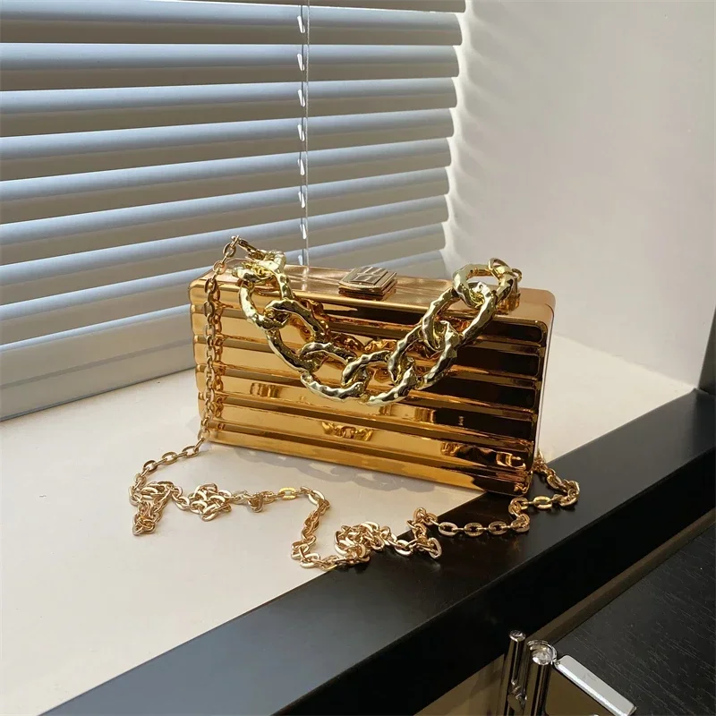 Bolso de hombro con cadena acrílica y caja de Metal para mujer, bolso exquisito con cerrojo de Color sólido, gran oferta 2024, Bolsas femeninas