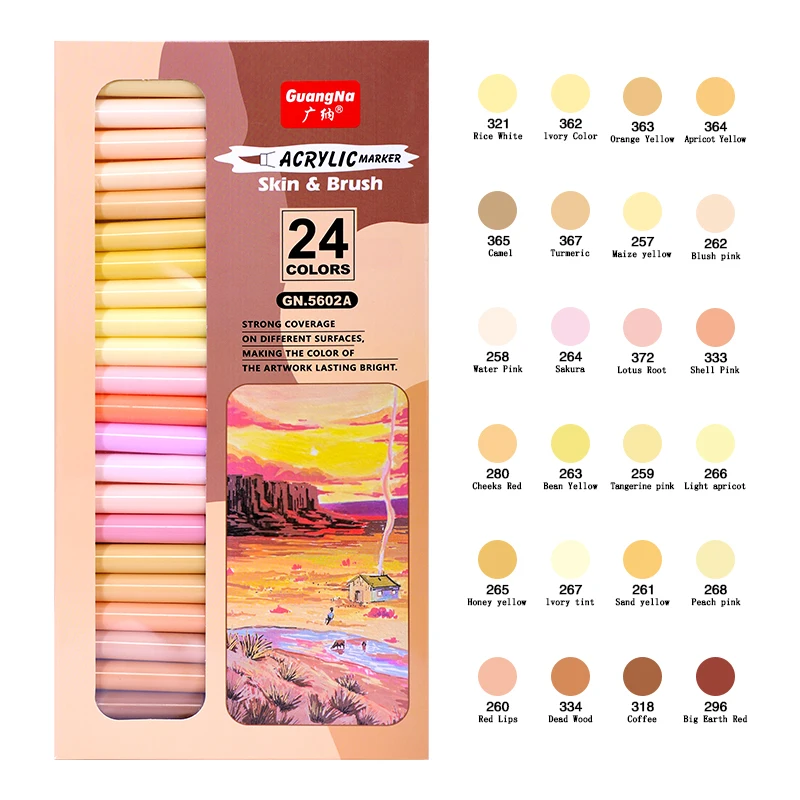 

12/24 Colors Skin Tone Markers Pens,Nylon Soft Head Acrylic Markers,Waterproof Pen Soft Brush Nib Skin Color Figure Painting