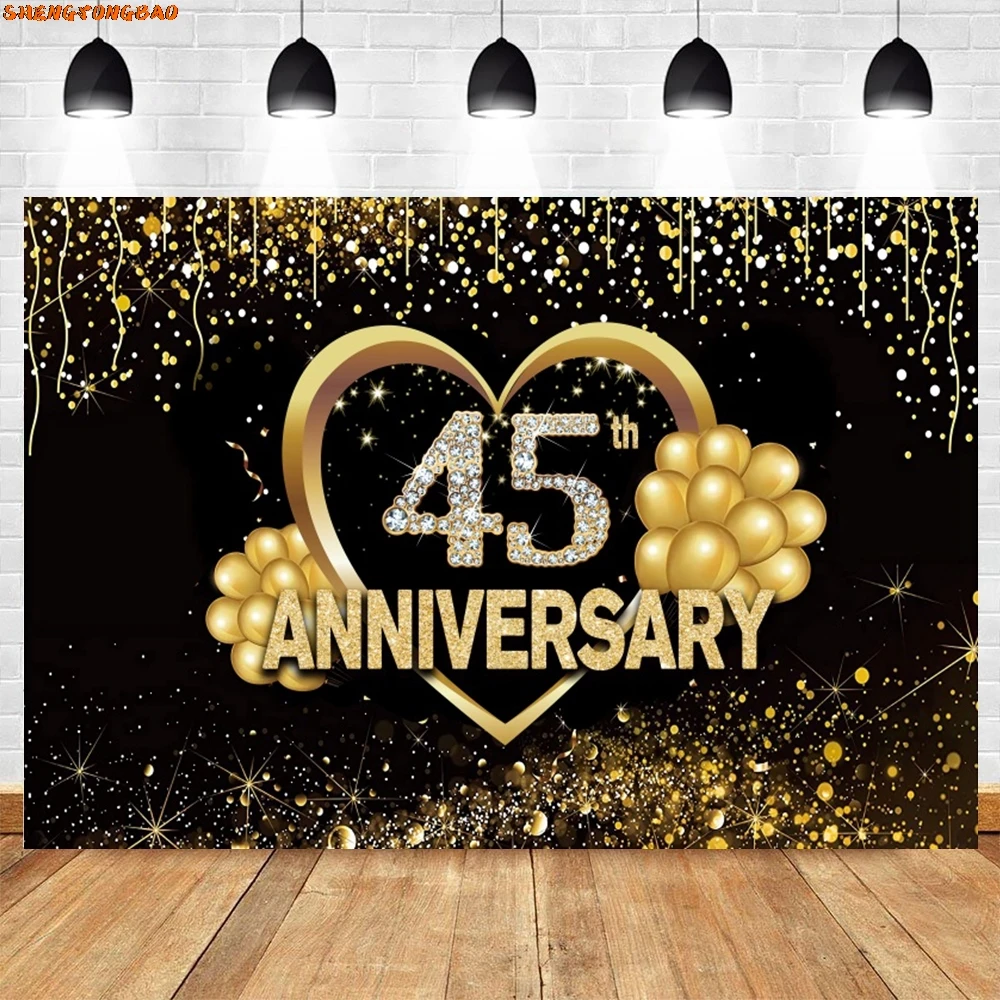 Happy Anniversary Backdrop For Photography Gold Balloon Glitter Love Heart Wedding Birthday Party Bridal Shower Photo Background