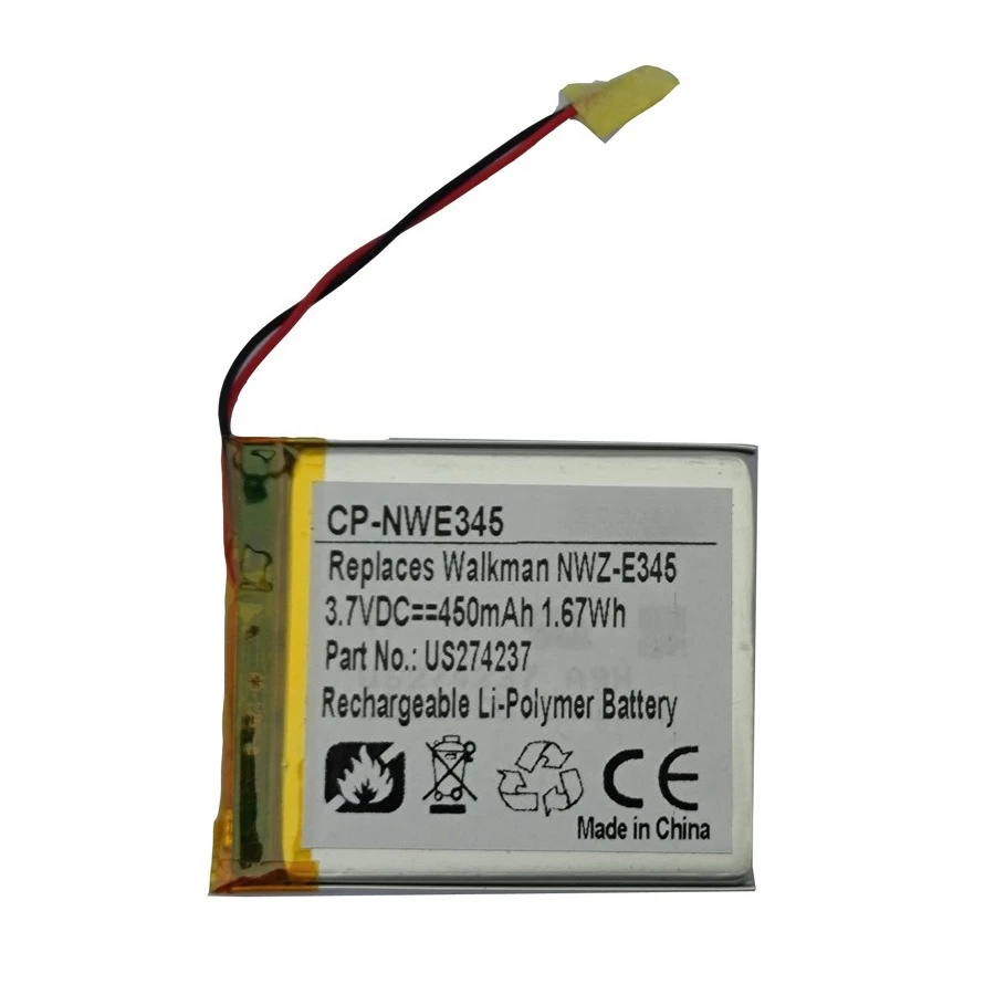 3.7V 450mAh CP-NWE345 Battery for Sony Walkman NWZ-E345/E344/E383/E384/E385/E444/E445 NW-A865 NW-A866/A867