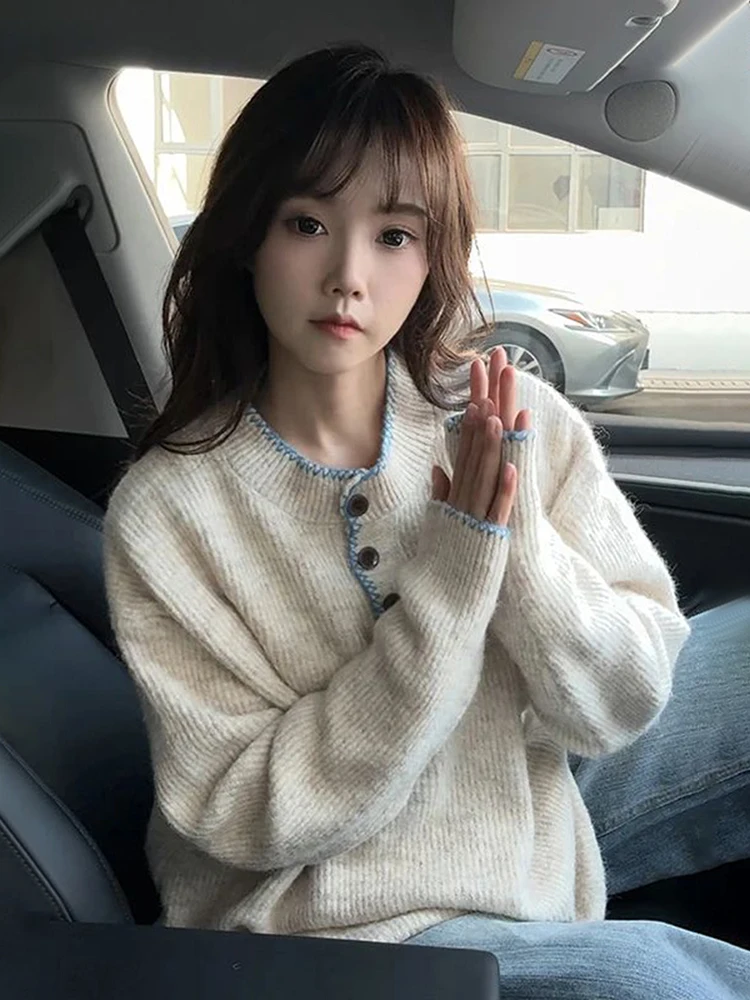 

American Retro Henry Collar Sweater Lazy High-End Soft Knitted irt Men Women Autumn Winter Korean Sle Base irt