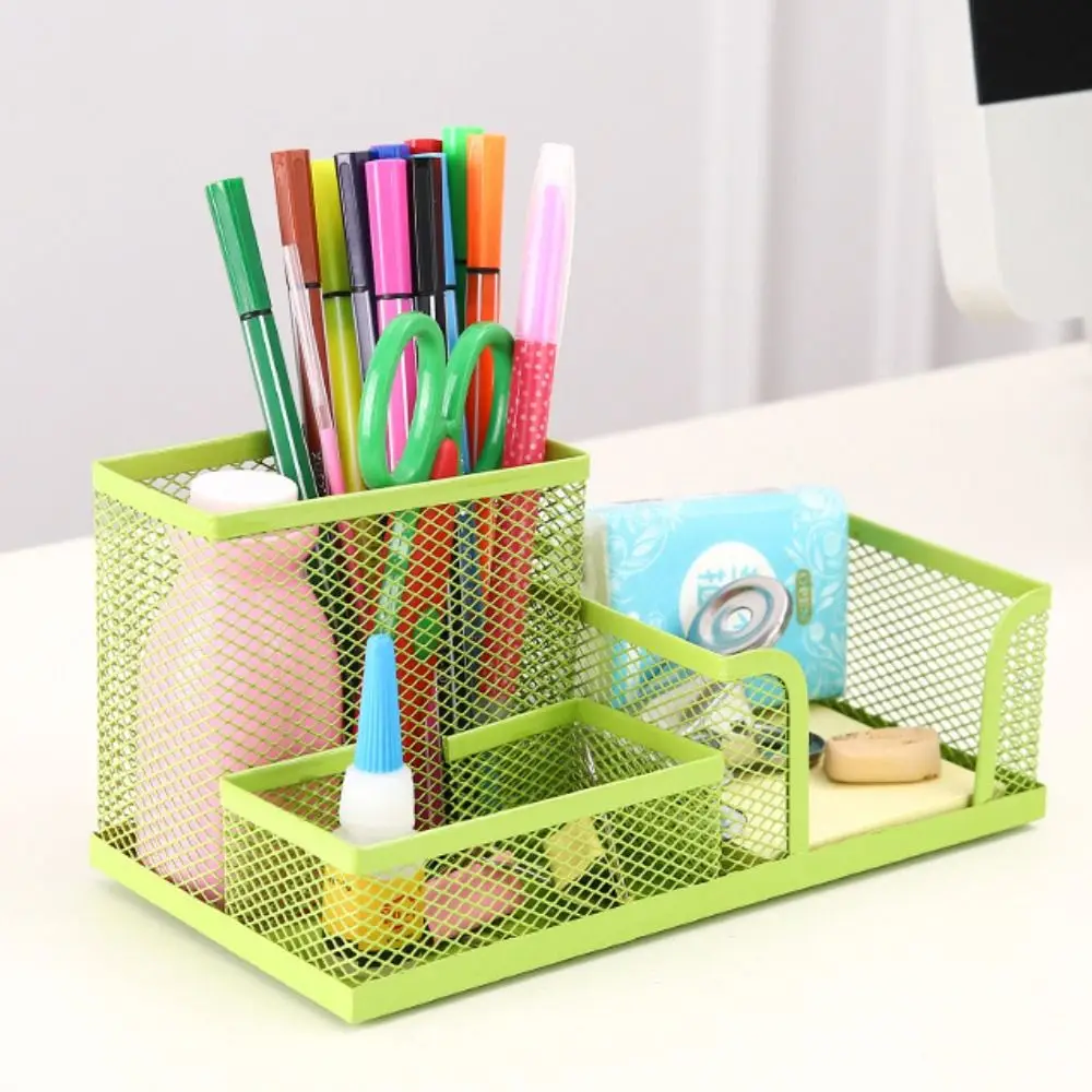 3/4 Grid Metal Mesh Pen Holder Hollowed-out Creative Pencil Storage Box Multi-Purpose Large Capacity Desktop Storage Container