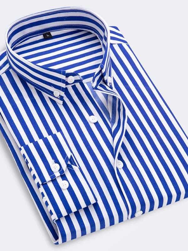 

Busin Casual Men's Long Sve irt Vertical Stripes Korean Sle Stand Fit Polyester Blend No Iron Treaent