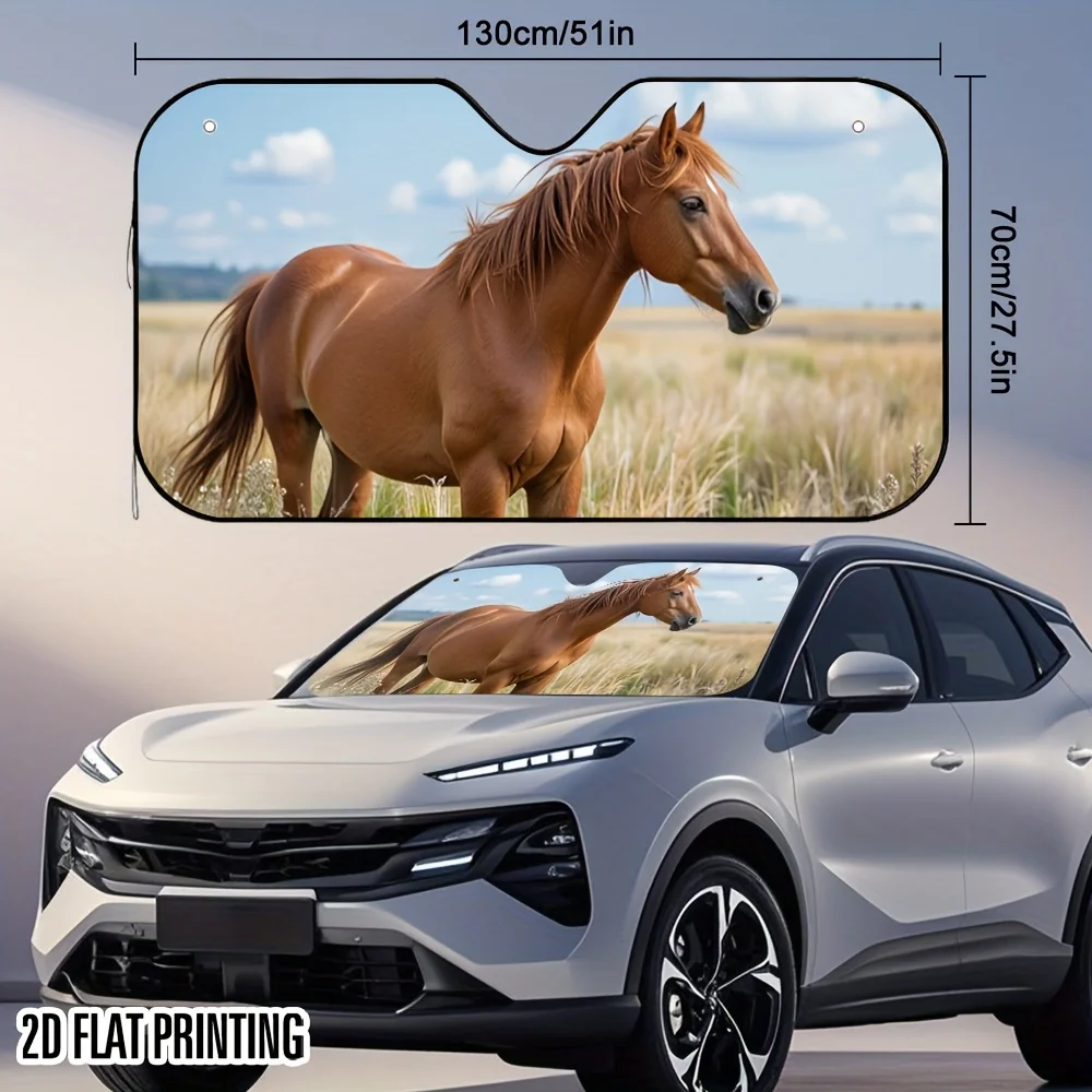 1pc 2D Flat The Majestic Posture Of A Galloping Horse Design Car Sunshade – Foldable & Stylish, Keeps Your Car Cool, Easy Instal