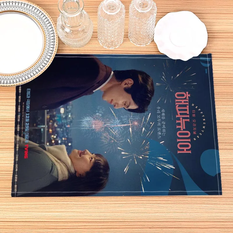 Lee Dong Wook Print Linen Dining Table Mats Alphabet Kitchen Placemat 30X40cm Coasters Pads Bowl Cup Mat