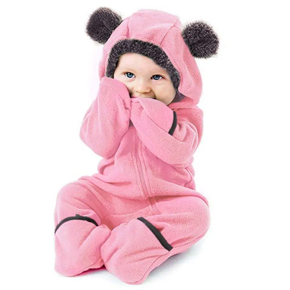 Fleece Baby Bunting Bodysuit, Infant One Piece Kids Hooded Romper Outerwear Toddler Jacket, Soft Winter Crawling Suit Pajamas