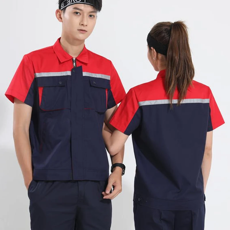 Ropa de trabajo de manga corta con logotipo personalizado, Top con logotipo de diseño Diy, ropa de trabajo para reparación y limpieza de automóviles, ropa de trabajo para taller, camisa con múltiples bolsillos