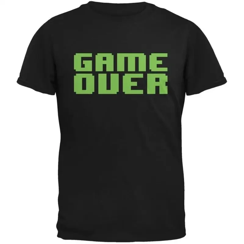8 Bit Game Over Black Adult T Shirt