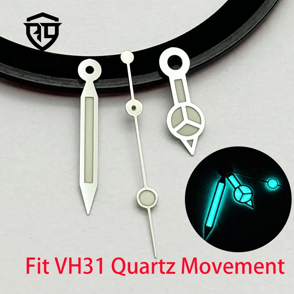 RICHUS VH31 Luminous Watch Hands Silver 8mm X 12mm X 12.5mm Blue Green for VH31 Movement Watch Accessories