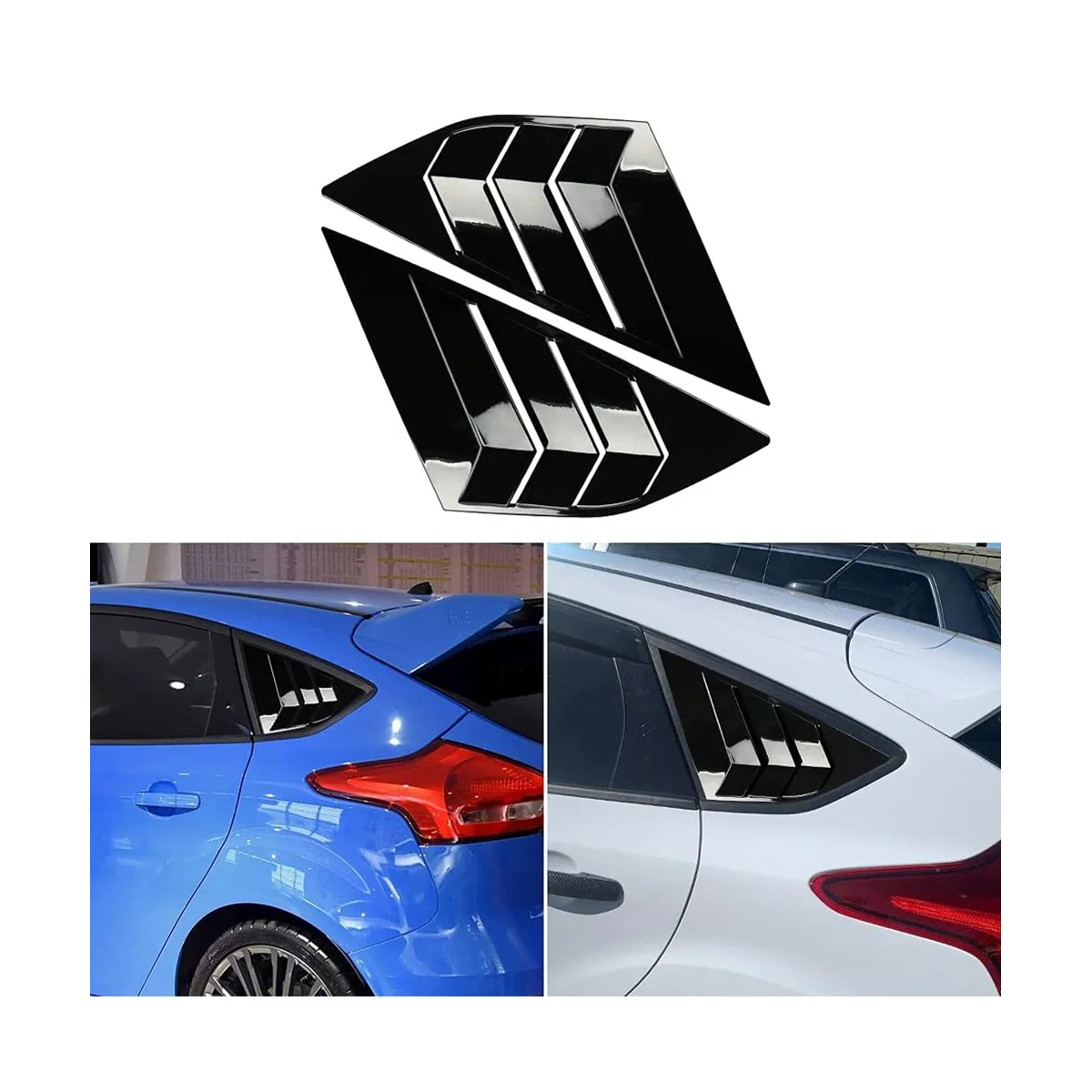 Rear Side Window Louvers for Ford Focus ST RS MK3 Hatchback 2012-2018 Accessories Air Vent Scoop Cover, Bright