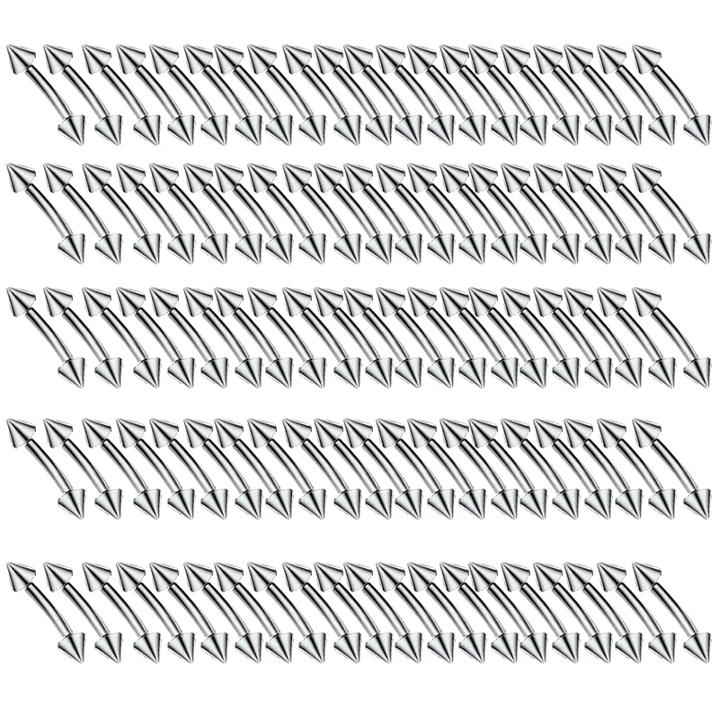 100PCS/Lot Eyebrow Piercing Banana Shape Lip Ring Stainless Steel Curved Barbell Stud Helix Navel Cartilage Earring Body Jewelry