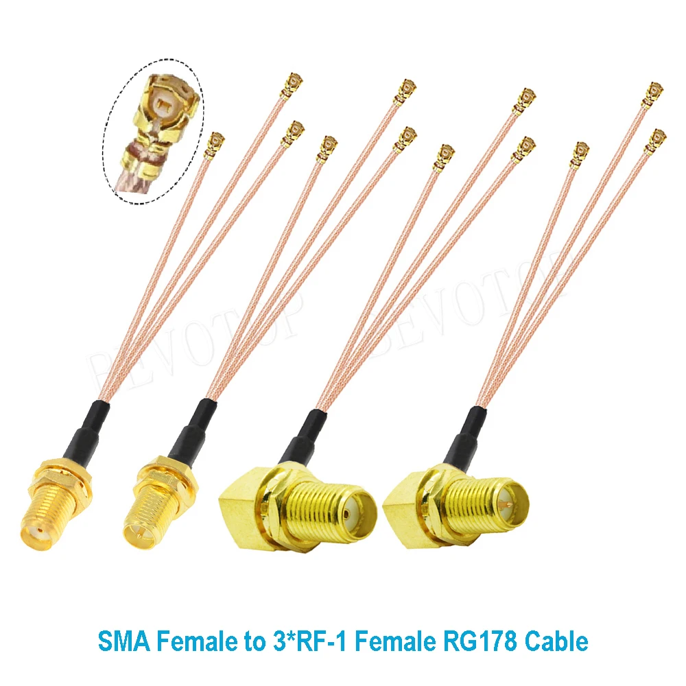 10PCS RF1.13 Cable Splitter SMA / RP-SMA Female to 3 x MHF4 Female Jack 1 to 3 Adapter Combiber 1.13 Pigtail Extension Jumper