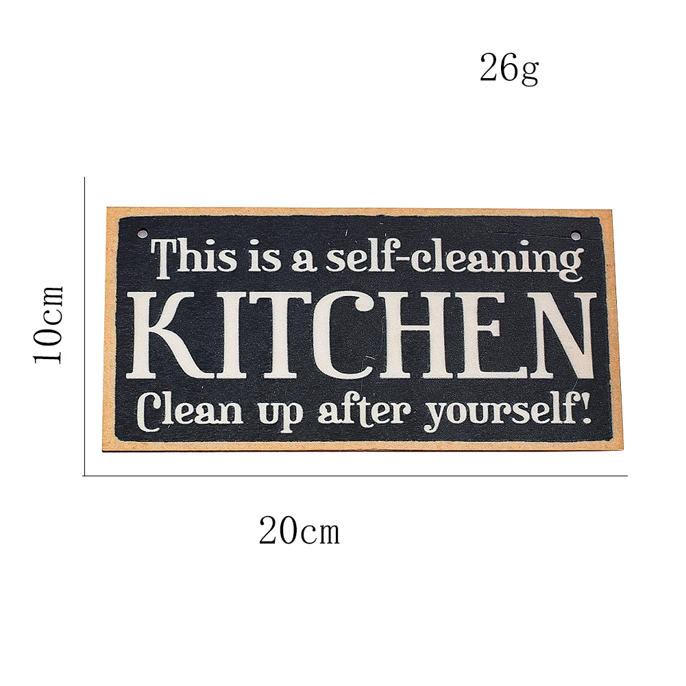 Wooden Rectangular Self-Cleaning Kitchen Tip Sign Kitchen Home Wall Hanging Decoration House Craft Decorations