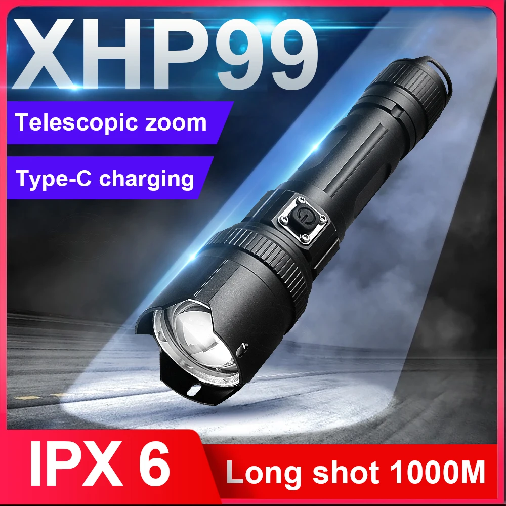 

XHP99 1000 м фонарик дальнего действия с телескопическим зумом, перезаряжаемый водонепроницаемый тактический фонарь из алюминиевого сплава для кемпинга, чрезвычайных ситуаций