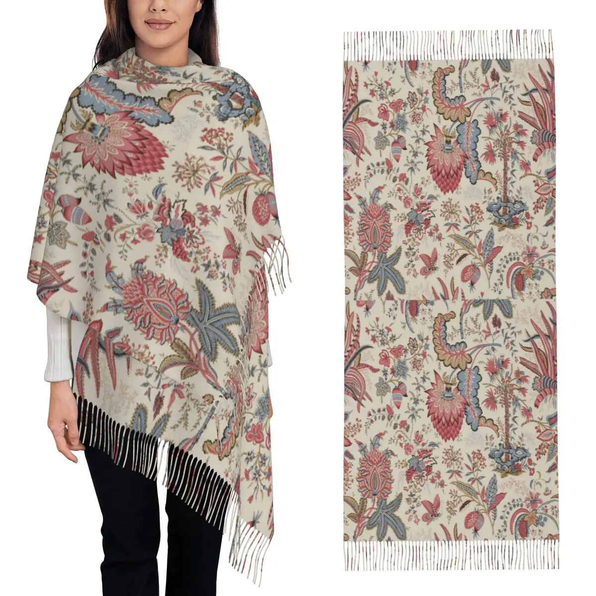 

Античный шарф Crewelwork с птицами и цветами, шарфы с кисточками, женские мягкие теплые шали и накидки, большая осенне-зимняя шаль