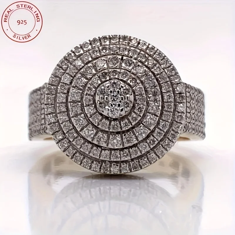 

Новое поступление 2025 года, роскошные кольца из серебра 925 пробы с позолоченным круглым вырезом AAAAA с цирконом, мужские кольца в стиле хип-хоп Iced Out, свадебные украшения в стиле ретро