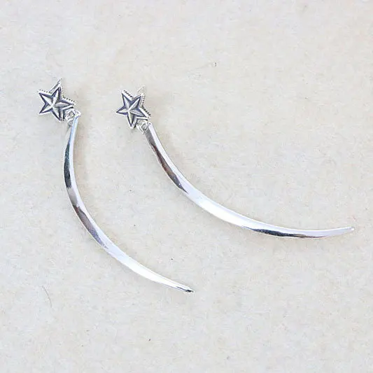 S925 Sterling Silver Earrings Creative Personalized Jewelry Couple Punk Five pointed Star Long Earrings as a Gift for Lovers