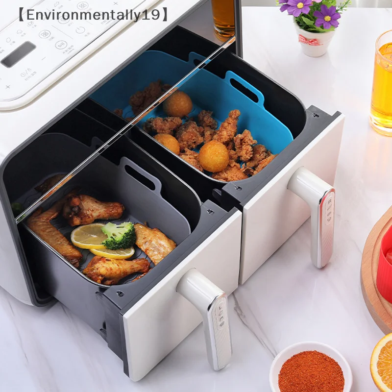 Envienvienviair Fryer silikon liner dapat digunakan kembali persegi panjang Airfryer memanggang Oven nampan mesin cuci piring aman keranjang aksesoris peralatan dapur