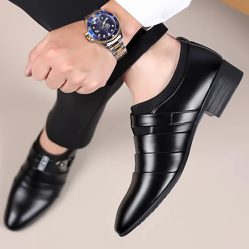 Classic Leather Shoes for Men Slip on Pointed Toe Oxfords Formal Wedding Party Office Business Casual Dress Shoes for Male2023