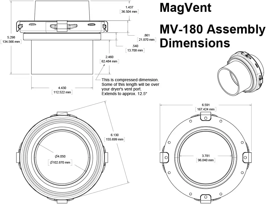 Accouplement de ventilation pour sèche-linge magnétique 180