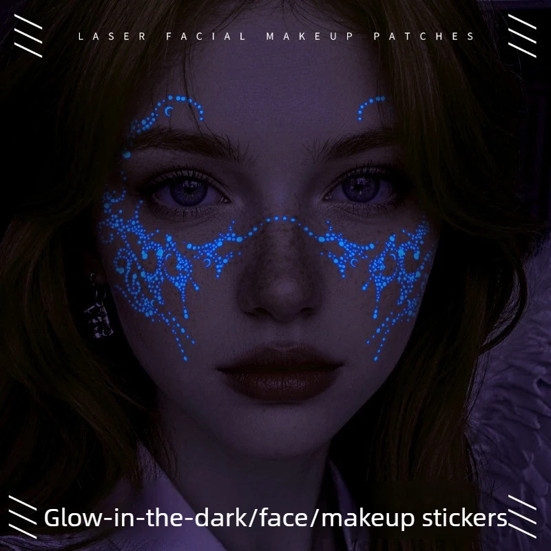 1PC Glow In The Dark Halloween Face Tattoo Stickers Fluorescent Lightning Full Face Stickers for Cosplay Party Decor