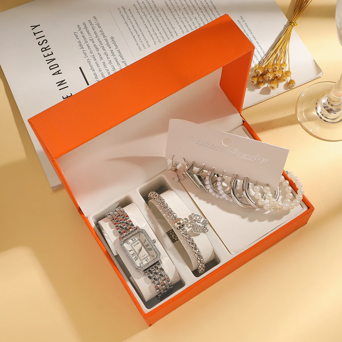 قرص كوارتز نسائي عصري وبسيط مربع صغير مع حزام فولاذي مكون من 12 قطعة، مناسب لعيد الميلاد والهالوين #1