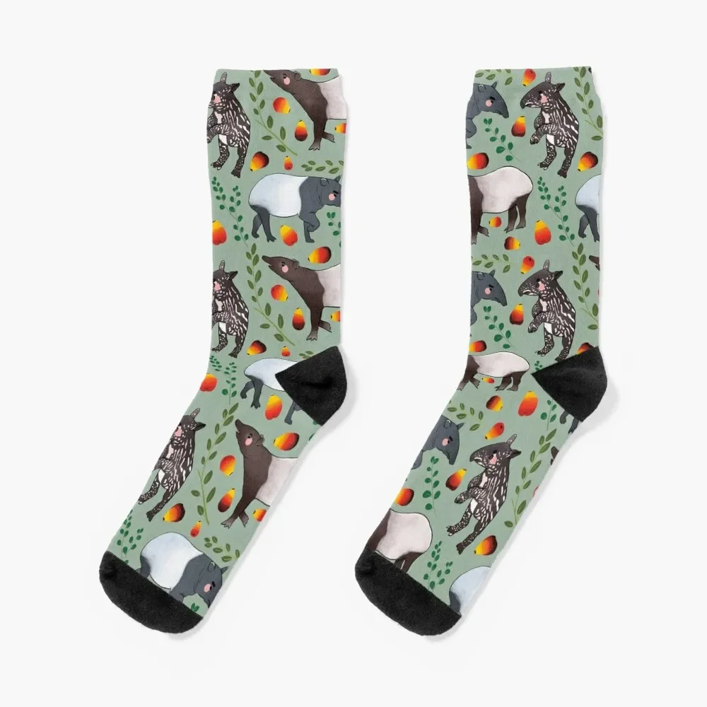 

Black Tapir - Cute Black and Green Digital Illustration Animal Pattern Socks aesthetic Stockings man Ladies Socks Men's