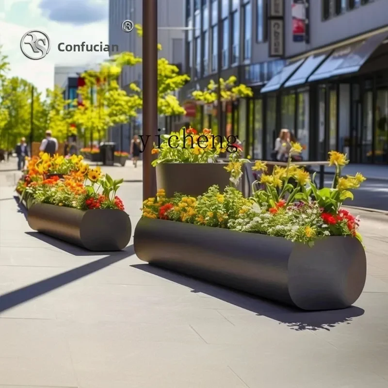 B2Commercial Street Square Flower Box Seat Combination Outdoor Courtyard Garden Balcony Flower Slot Oval Flower Bed Internet