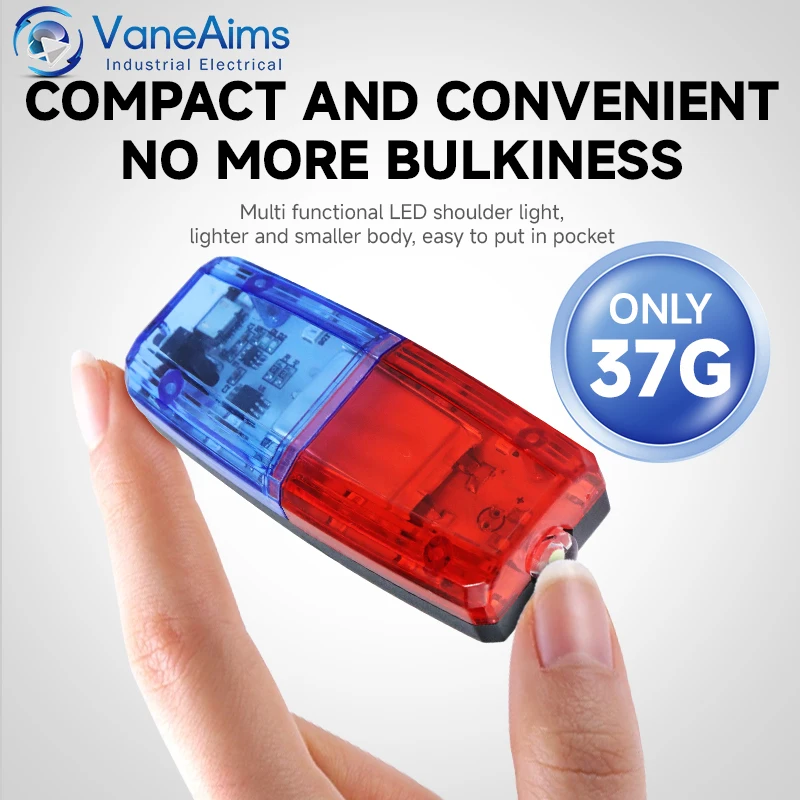 Red Blue LED Shoulder Clip Light Warning Outdoor Safety Emergency LED Work Light Lamp USB Rechargeable Portable Flashlight Torch
