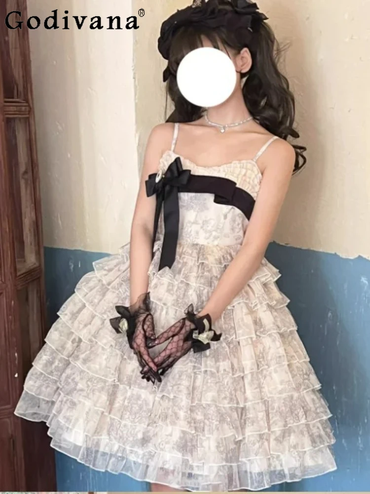 Elegant Bow Lolita Age Reduction Cake Suspender Dress Birthday Party Ballet High Waist A-line Fashion Cos Halloween Dresses