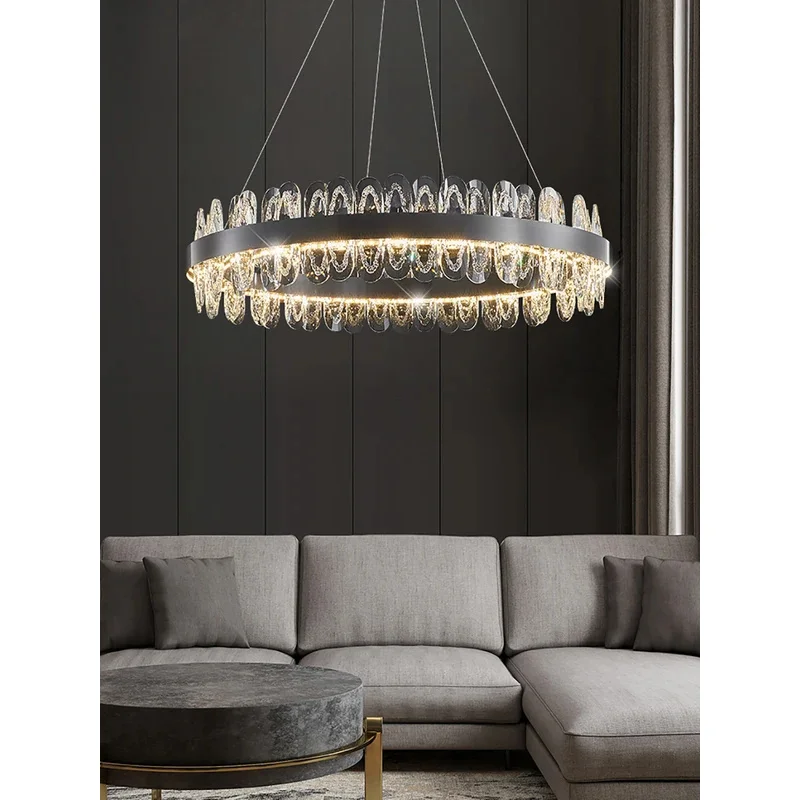 الثريا ما بعد الحداثة مصابيح LED مستديرة فاخرة الذهب/الأسود بريق كريستال جو مصباح السقف تركيبات إضاءة المنزل لغرفة المعيشة