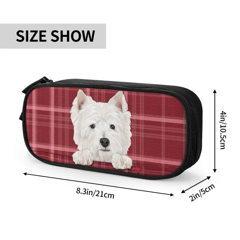 West Highland-estuches para lápices con diseño de perro Terrier blanco, estuche grande de almacenamiento para estudiantes, papelería para niñas y