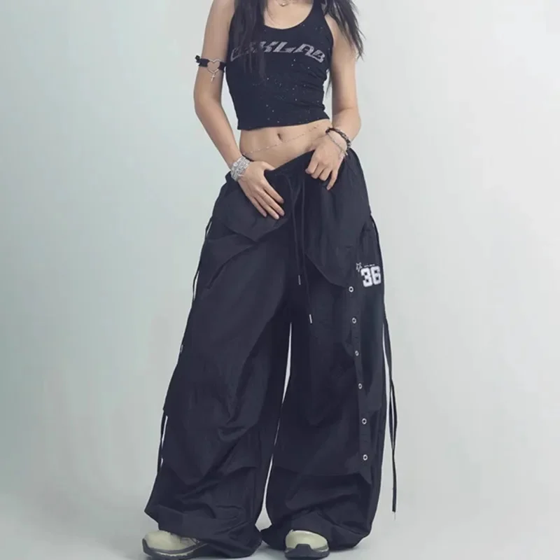 

American Street Dance Pants Summer Korean Y2K Thin Breathable Quick Sports Pants Hip-hop Street Pleating Casual Long Pants New