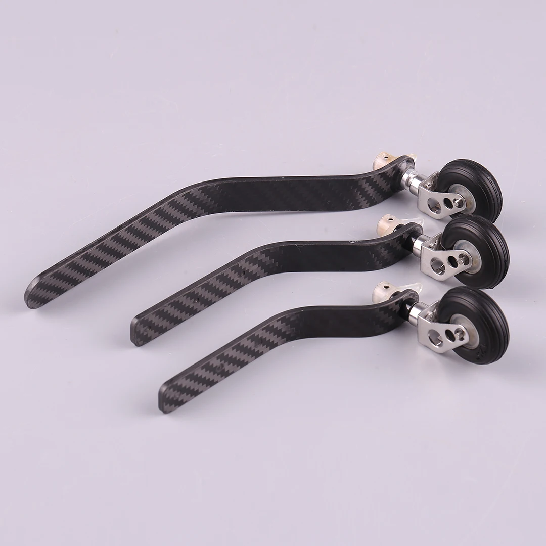 Carbon Fiber Rear Landing Gear Support PU Wheel Steering Kit for 26CC/50CC/100CC Engine Fixed Wing Airplane Model 1 Set