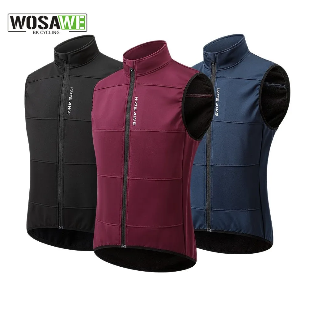 WOSAWE Windproof Cycling Vest Winter Thermal Coat Sleevless Bicycle Reflective Jacket Men Women Running Cycling Wind Gilet