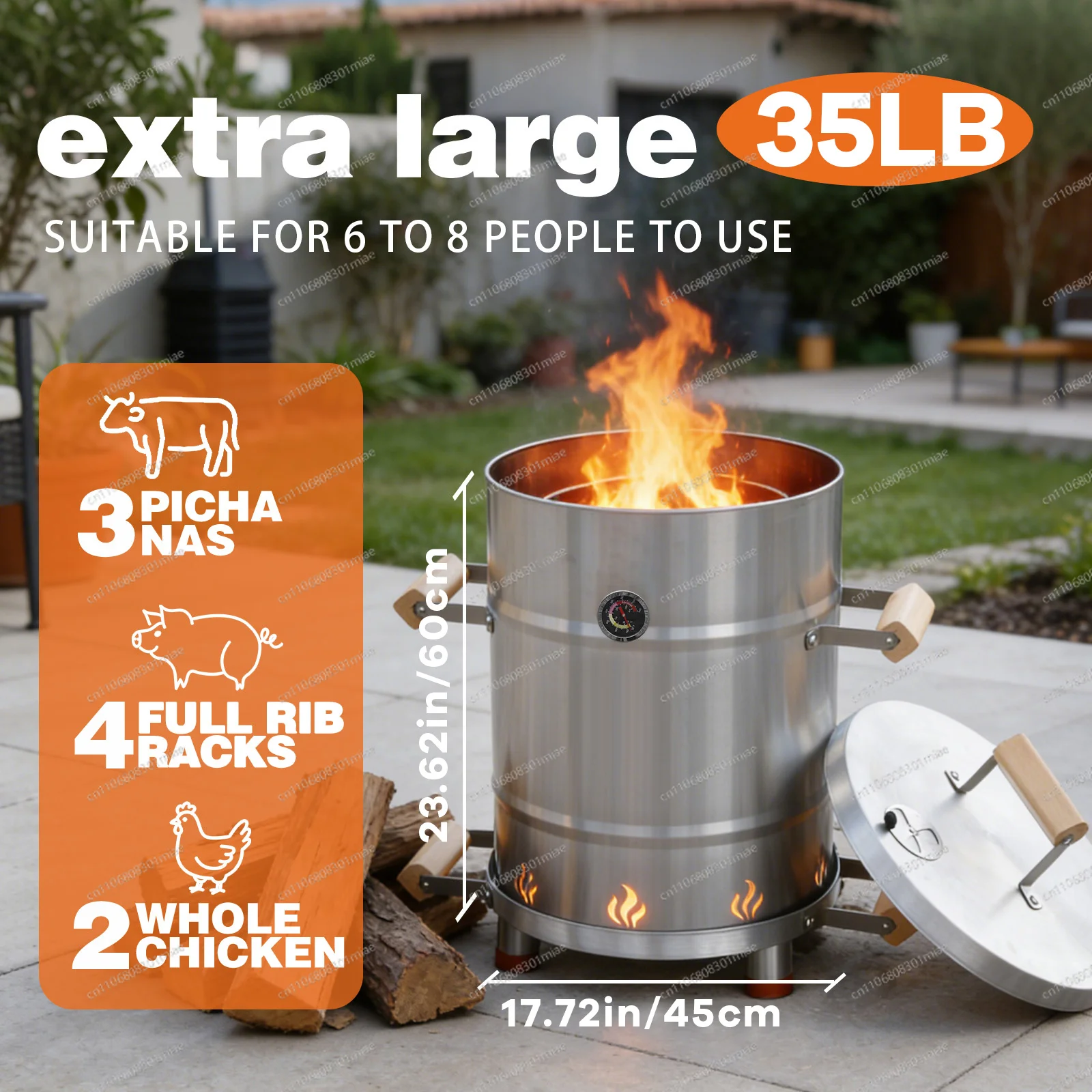 80Cm Modern Stainless Steel Barrel Charcoal Grill Lightweight Durable Outdoor Grill Camping