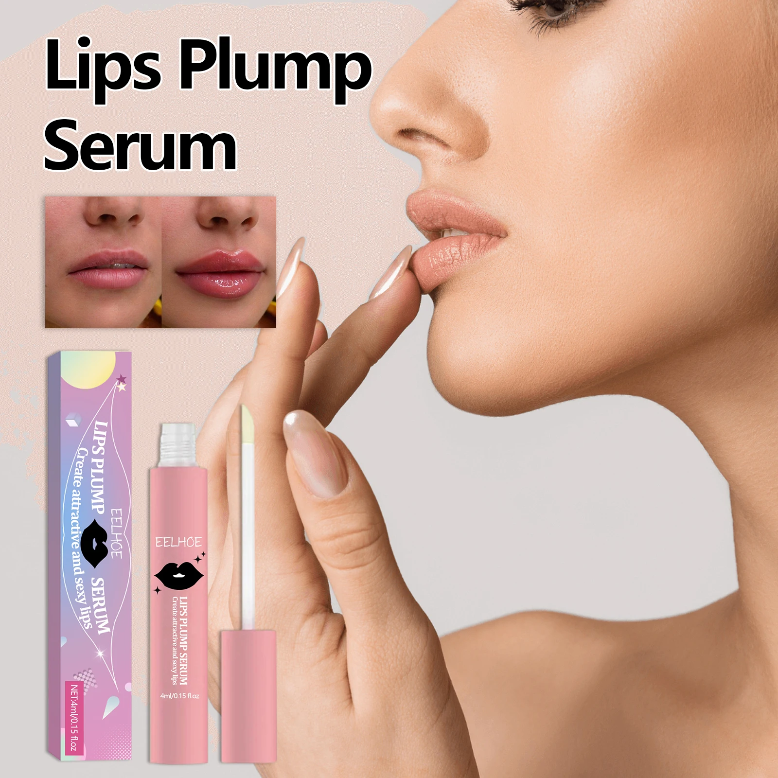 EELHOE Volumising Lip Plumping Serum, langanhaltend, feuchtigkeitsspendend, reduziert feine Linien, reparierender Glanz, nährende Lippenpflege, Essenzöl