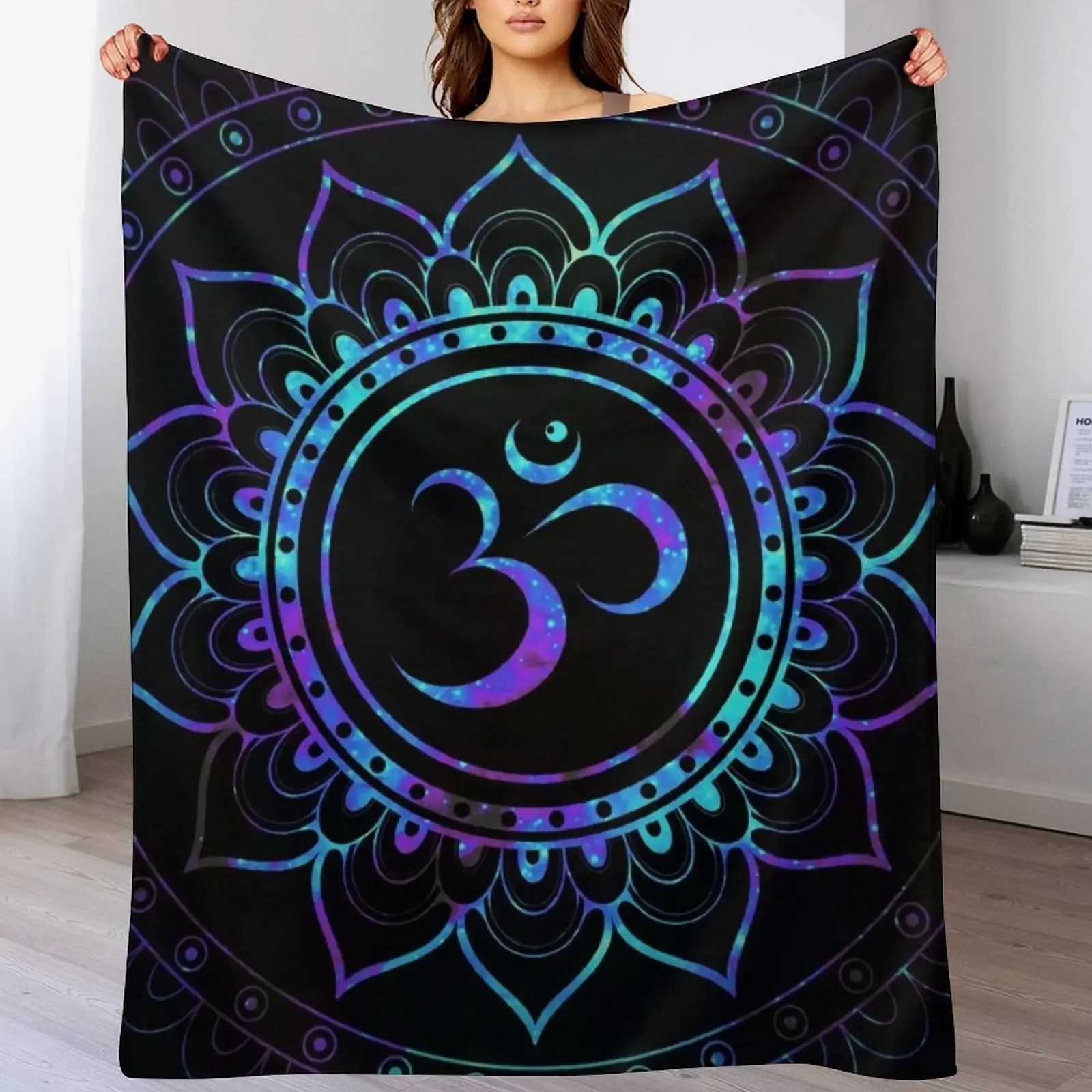 

Om Mandala: Purple Teal Blue Galaxy Throw Blanket Anti Shedding Soft Fuzzy Blanket for Home