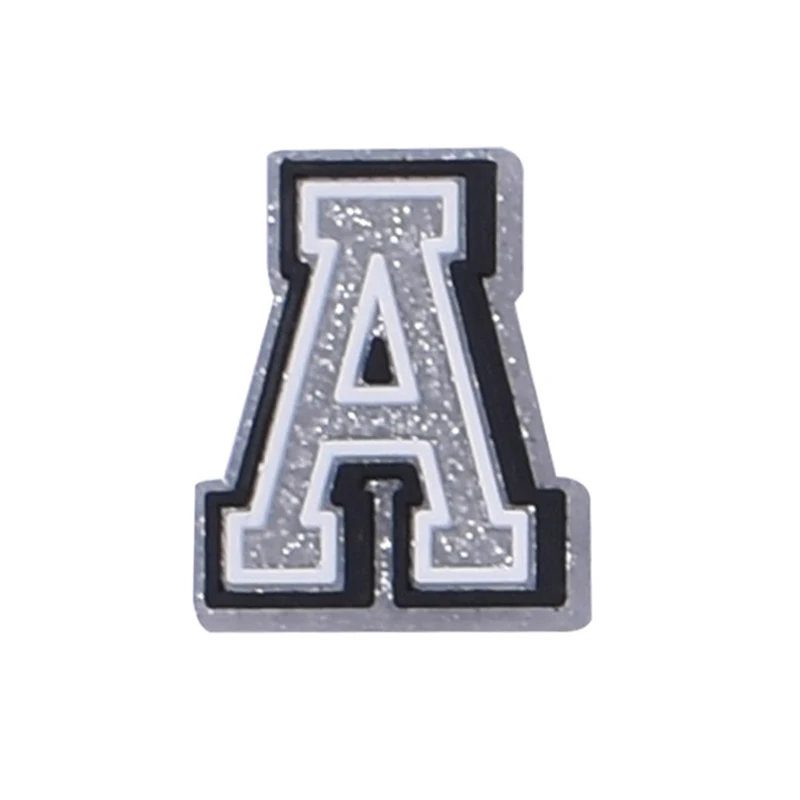 Silver Letters Shoe Charms for Crocs Accessories Pin Decorations Clogs Wristbands Bracelets Kids Adult Party Gifts