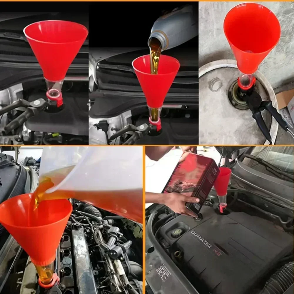 Universal Oil Fill Funnel for Car Engine Funnel Adjustable Plastic No Spill Funnels Kit Set Automotive Engine Oil Filler Funnels