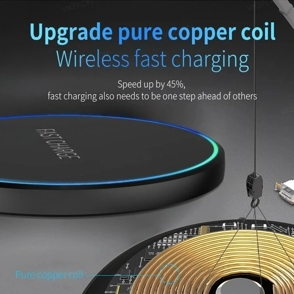 Mini Fast Wireless Charger Pad For iPhone 17 16 15 14 13 12 11 Pro Max Induction LED Light Charging Station For Samsung Xiaomi