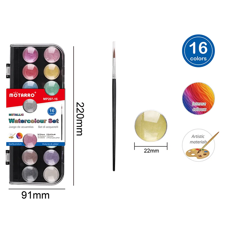 MOTARRO 16 Farben Halbfeuchtes Aquarellfarben-Set mit Pinsel, Halbpfännchen-Aquarell-Kit für Künstler und Anfänger, tragbares Malset