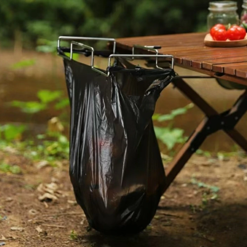 الجدول الجانب الجرف الفولاذ المقاوم للصدأ التخييم كيس النفايات الجرف المحمولة في الهواء الطلق نزهة القمامة تخزين حامل يمكن المعدات في الهواء الطلق #1