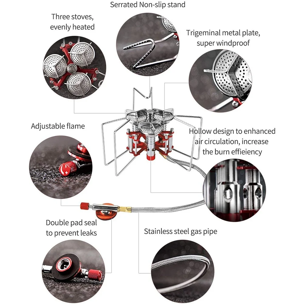 موقد للتخييم 5800 وات، موقد خفيف الوزن للتخييم في الهواء الطلق، موقد بروبان محمول، يدعم ما يصل إلى 25 كجم